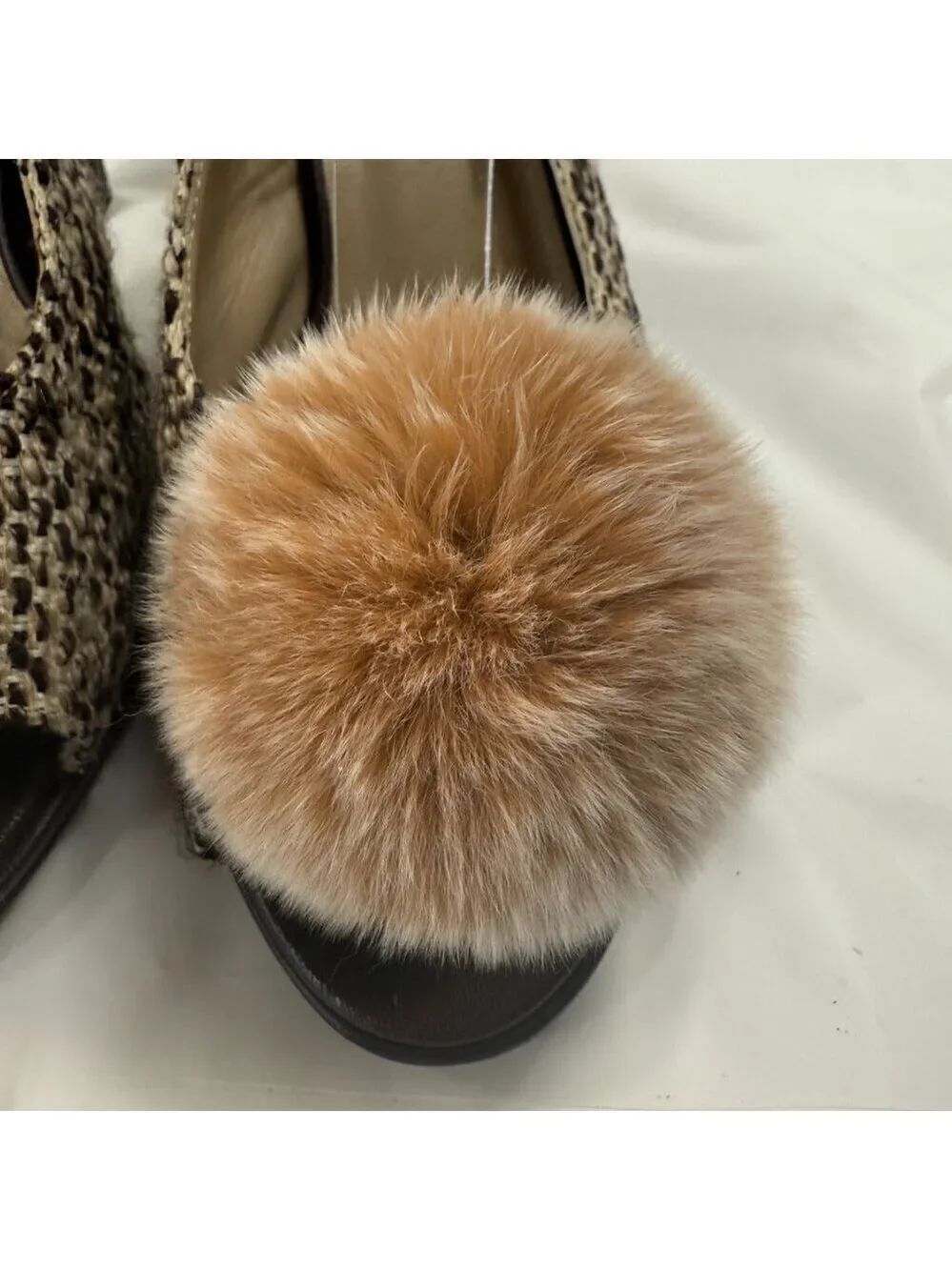 Via Condotti tweed heels with pom poms size 8